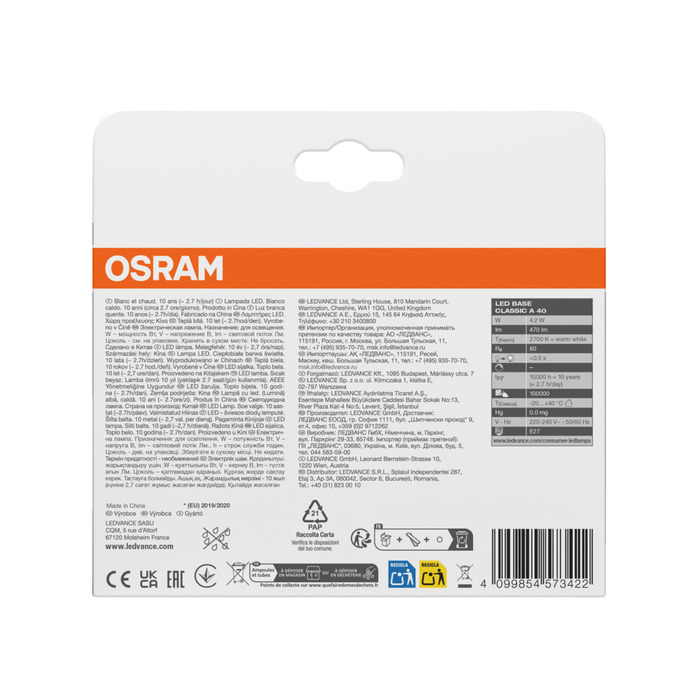 Osram LED-pære STD mat E27 4,2 W 3-pk.